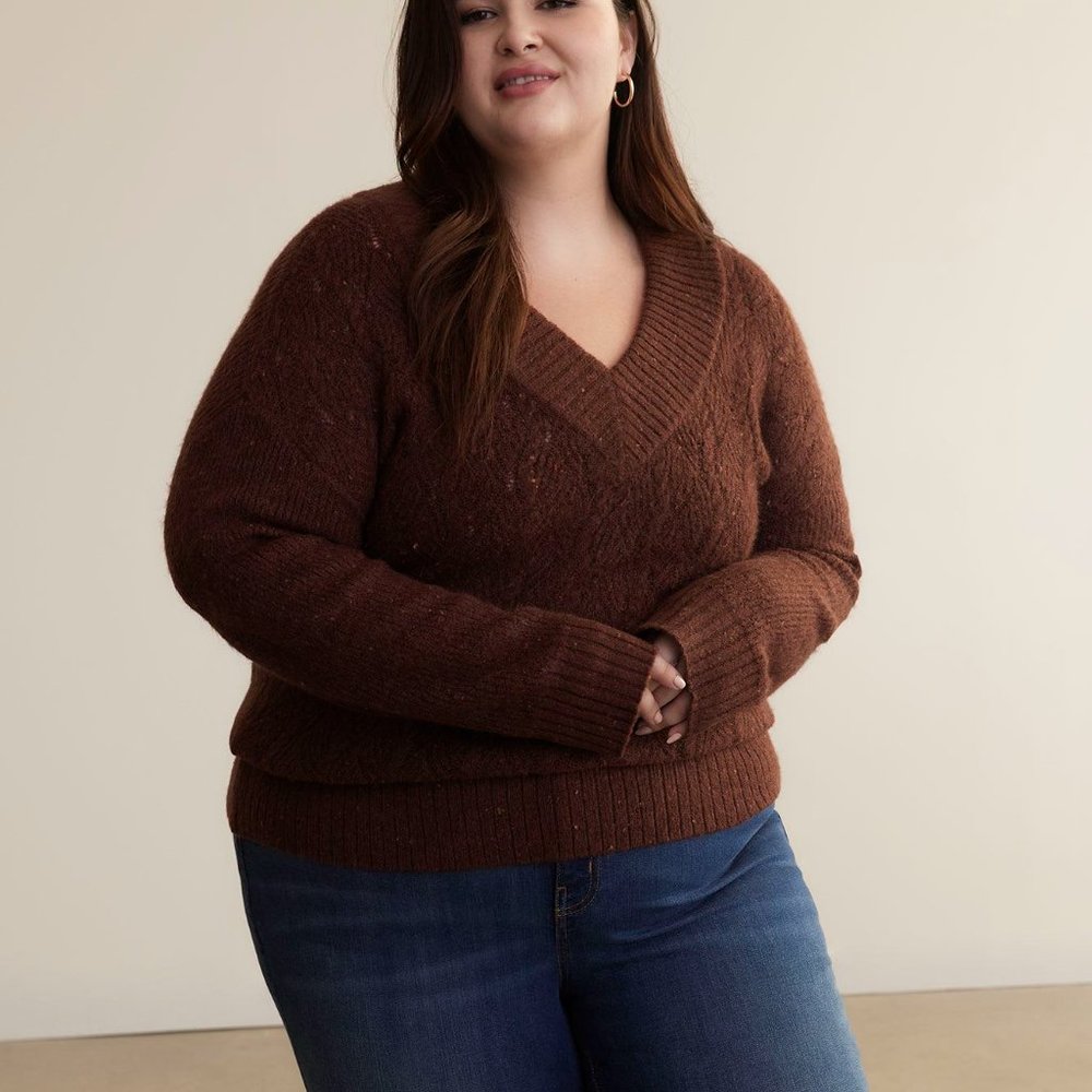Penningtons Brown V-Neck Nep Yarn Sweater